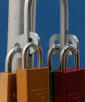 Heavy Duty Multi User Padlock Holder Provides Solid Gate Or Door Security Supports Four Independent Keys with multiple colored locks.