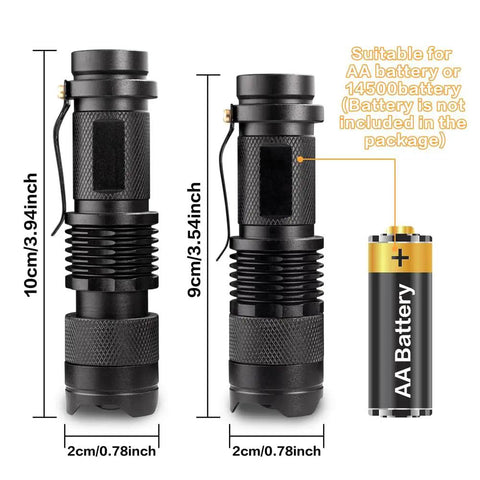 One Mode Red LED Flashlight High Power Red Light Torch with AA Battery Compatibility shown in size comparison
