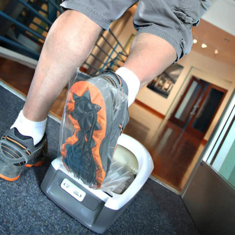Applying heavy duty film refill on shoe using EZ Floor Guard system