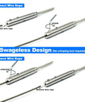 Swageless Cable Railing Hardware Kit For 1/8 Inch Stainless Steel Cables Wood Post Mounts Beefy Left And Right Lag Screws
