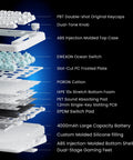 Detailed view of Heavy Hitter 75 Percent Wireless Mechanical Keyboard With A Dope Gasket Mount And Sleek Pure White Shell components including keycaps and switches.