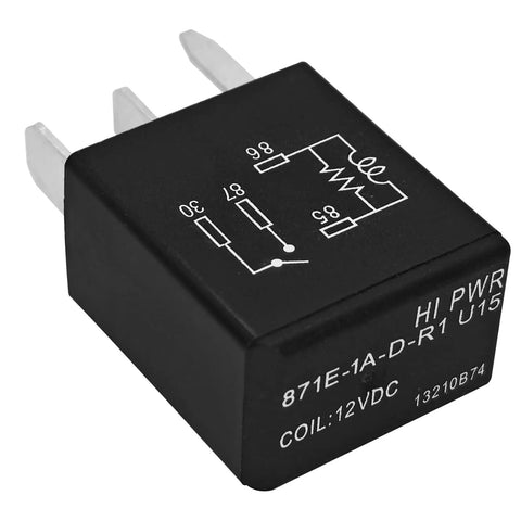 12VDC 35A 4 Pin General Purpose Automotive Relay, black casing, showing wiring diagram, durable high-current switching for cars and trucks