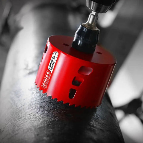 Carbide Teeth Hole Saw For Wood And Metal With 3 Inch Diameter shown in use on metal surface