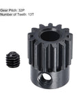 Two Pack 32P Hardened Pinion Gear With 5mm Shaft 13T Carbon Steel for RC model upgrade with visible gear details