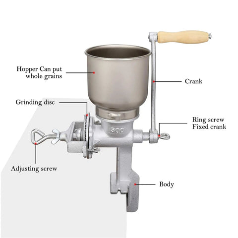 Table Clamp Manual Grain Grinder For Corn, Wheat, Nut, And Coffee Beans, Aluminum Alloy Body With Adjustable Grind Coarseness