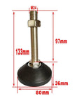 Heavy Duty Adjustable Leveling Feet For Furniture, Smooth Sliding Rotating Metal Stabilizer Pad with M24 Threaded Screw Base, 133mm height.