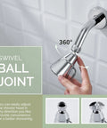 High Flow Shower Head With Brass Swivel Joint And Adjustable Sprayer Chrome Finish, showing 360-degree swivel feature