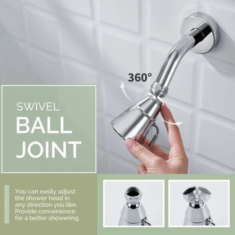 High Flow Shower Head With Brass Swivel Joint And Adjustable Sprayer Chrome Finish, showing 360-degree swivel feature