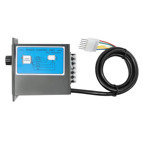 Electric gear reducer motor with speed control unit and wiring harness, gray housing, 110V 200W