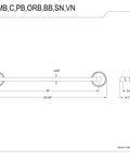 Technical drawing of Victorian 18 Inch Towel Bar in Polished Chrome with Brass Construction, wall mount, traditional style.