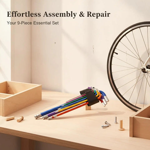 Solid 9-Piece Hex Key Set Crafted From Tough Chrome Vanadium Steel For Easy Bike Repair Furniture Assembly And Household Fixes That Get The Job Done Right, color-coded hex keys