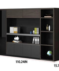Heavy Duty Floor Standing Bookshelf And File Cabinet Pairing Warm Wood Tones With Dark Steel Builds Serious Storage Flex For Hustling Home Offices, 110.24in wide, four-tier organizer with enclosed storage.