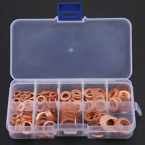 Awesome 200pc Copper Flat Washer Gasket Assortment Kit For M5 Through M14 Solid Sealing Washers Perfect For Sump Plugs Fuel Lines And Hydraulic Fittings With A Nifty Compact Storage Case To Keep Your Shop Organized And Ready For Any Heavy Duty Job Today. copper washer assortment in storage case