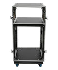 14U DJ Rack Case With Heavy Duty Reinforced Frame And Tough As Nails Mobility Setup for organized audio gear storage.