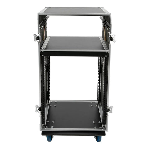 14U DJ Rack Case With Heavy Duty Reinforced Frame And Tough As Nails Mobility Setup for organized audio gear storage.