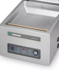 Rock Solid Heavy Duty Countertop Vacuum Sealer Built Like A Tank With Premium Stainless Housing Internal Vacuum Pump And Twin Wire Seal Bar For No Fuss Bulk Packing, showing control panel and spacious chamber.