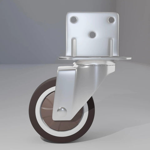 2 Inch Side Mount Caster Set, L shape plate with swivel, chrome-plated steel, light duty rubber wheel, for furniture and cabinets