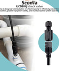 SconVa 1/4-in UCDBINJ injection check valve for peristaltic pumps; black plastic body with threaded ends