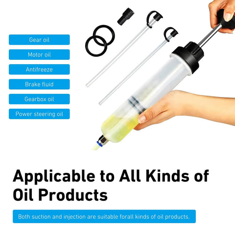 Smooth Operator Manual Oil Extractor Pump 200Cc Transparent Fluid Siphon with clear chamber and dual tubes for oil extraction.