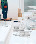 4 Pack Stainless Steel Lift Off Door Hinges for Doors, Windows, and Shoe Cabinets with screws and drill in assembly