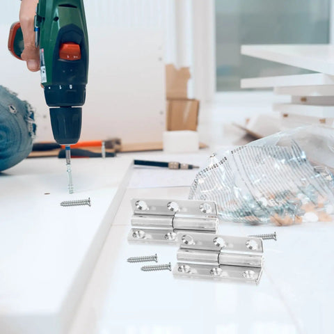 4 Pack Stainless Steel Lift Off Door Hinges for Doors, Windows, and Shoe Cabinets with screws and drill in assembly