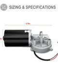 Heavy Lifting 12V DC Right Angle Reliable Electric Gear Motor With Sweet Smooth 45 Rpm Drive And Knockout Torque For Garage Doors and specs illustration.
