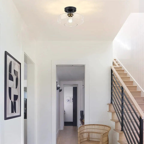 Matte Black Flush Mount Ceiling Light With Clear Glass Shade For Hallways And Entryways, Dope Modern Vintage Style