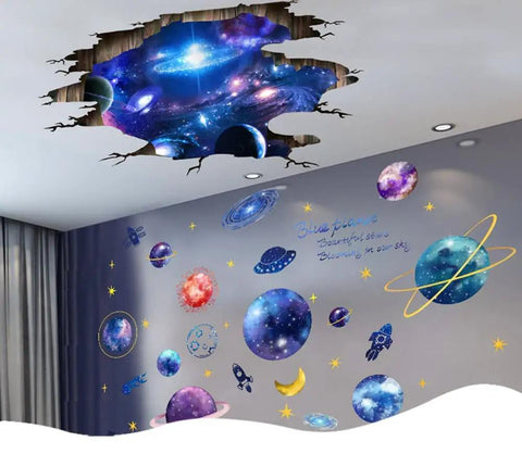 Galaxy Wall Sticker For Kids Room Removable 3D Milky Way Space Decor transforming bedroom ceiling and walls with deep space vibes