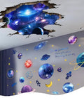 Two Pack Blue Cosmic Galaxy Wall Decals 3D Milky Way Planet Stickers in living room with ceiling and wall designs, 24x36 inches