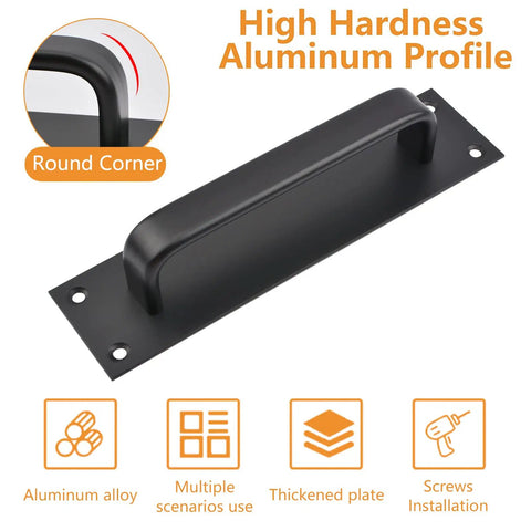 Pull Push Door Plate Handle Set 2 Pack 8 Inch Heavy Duty Aluminum Barn Door Pull With Mounting Screws Matte Black Finish 196x50mm For Shed Garage Commercial Fire Doors, round corner