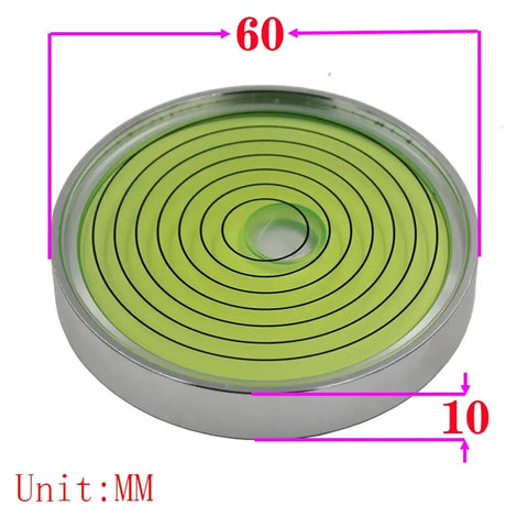 Horizontal Bead Metal Round Universal Spirit Level Bubble Green in White Diameter 25mm-60mm 1Piece(JYF30-6010QQ) with measurements shown.
