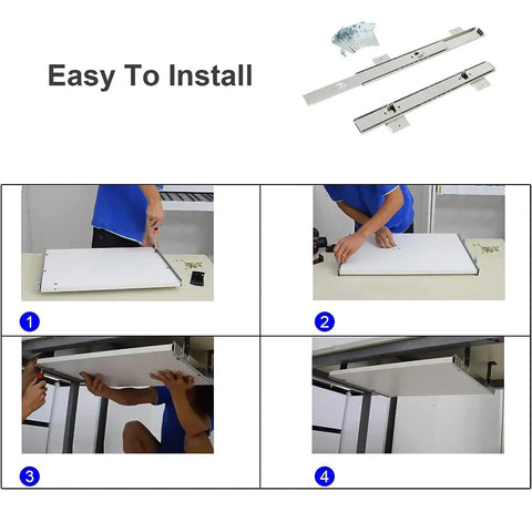 Installation steps of Hella Sturdy Heavy Duty Drawer Slides With Height Adjustable Brackets And Silver Keyboard Tray Rails