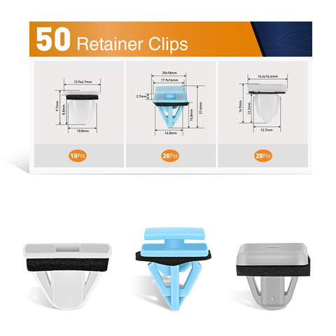 Heavy Duty Nylon Molding Retainer Clip Kit With Gasket Sealant For Fender And Rocker Panel Fasteners Auto Body Trim Hardware Replacement Parts For Hyundai Kia Rides three types of nylon clips with dimensions shown