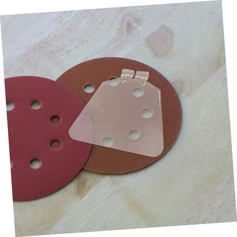 6 Pack Bench Safety Guard Panels for angle grinders, transparent shield panel on circular sanding discs, wood background