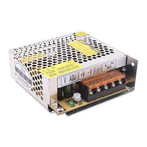Rugged S2524 Switching Power Supply Converts 85 To 264 Volt AC Straight Into Smooth 24V DC At 1.1A with metal casing and adjustable output.