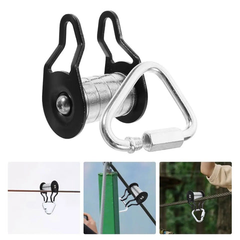 Slackline Pulley Kit For Backyard Zipline And Slackline Heavy Duty Rope Pulley System With Low Friction Slider Iron Construction Safe 50kg Load Easy Install For Kids And Teens Durable Outdoor Play Accessory