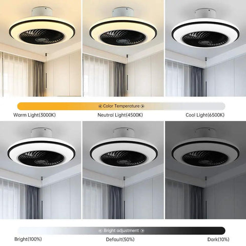 LED Modern Ceiling Fan With Lights Dope Flush Mount Black Ceiling Fan Remote Dimmable 72W 3 Color Temperature 3 Speed