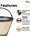 Gold Tone Cone Style Reusable Coffee Filter Size Two For DCC 450 Cuisinart Coffee Makers with BPA-free plastic and steel filter.