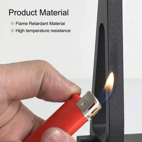 Testing flame resistance on bright yellow multi purpose item for home and office use, built to last, lightweight and easy to clean.