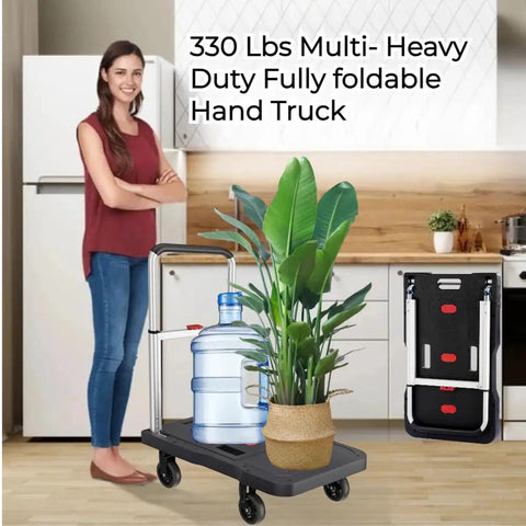 Foldable Hand Truck With 330 Lbs Capacity Heavy Duty Luggage Cart Portable Push Cart featuring plants and water jug in a kitchen setting