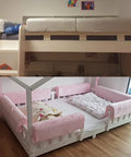 Toddler Bed Rail Bumpers Rock Solid Foam Barrier For Kiddo Bedrooms Fall Prevention Guardrail Padding No Sweat Assembly Crib Side Shield Grey Smooth Setup 3 Foot on white and pink beds.