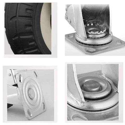 Heavy Duty Swivel Rubber Caster Wheels Double Lock Brake Alloy Bracket detailed view of rubber tire and mounting plate.