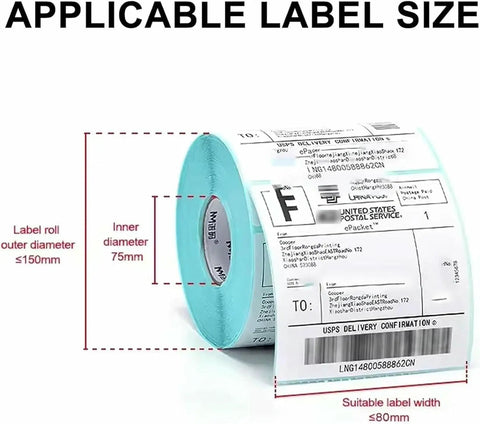 Applicable label size for No Sweat Manual Labeling Machine and Label Applicator for Round Glass Plastic Bottles.