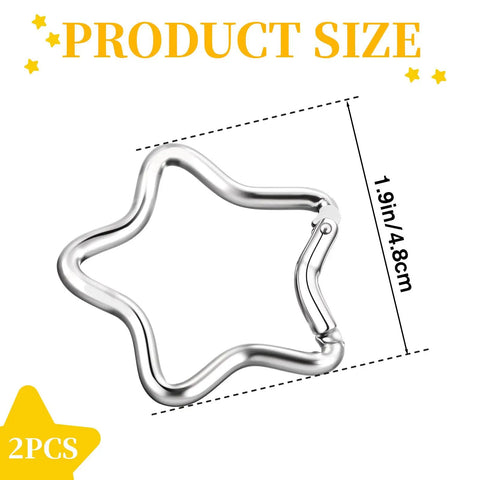 Two Pack Aluminum Star Shaped Carabiners With Key Rings, Small Silver Snap Hooks for Keys and Wallets, size 1.9in/4.8cm