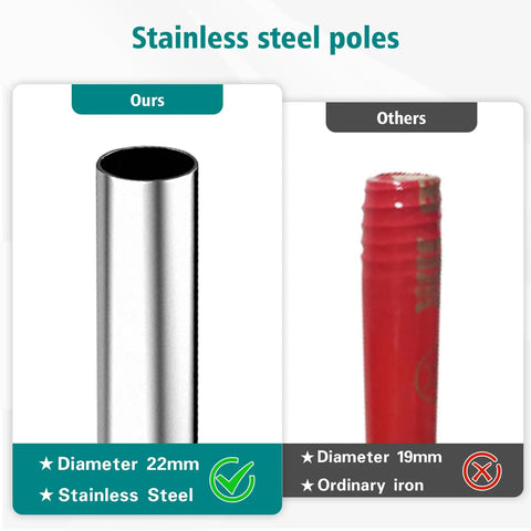 Comparison of 22mm stainless steel pole and 19mm ordinary iron pole for Four Pack Beast Mode Outdoor Broom Set