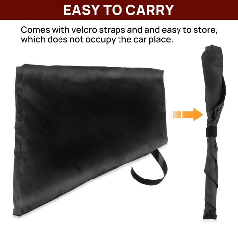 Heavy Duty Magnetic EV Charger Cover Built Like A Tank To Shield Your Electric Ride From Grit And Downpours Sealed All Weather Port Guard With Beefy Magnets In Durable Matte Black, folded with velcro straps for easy storage.