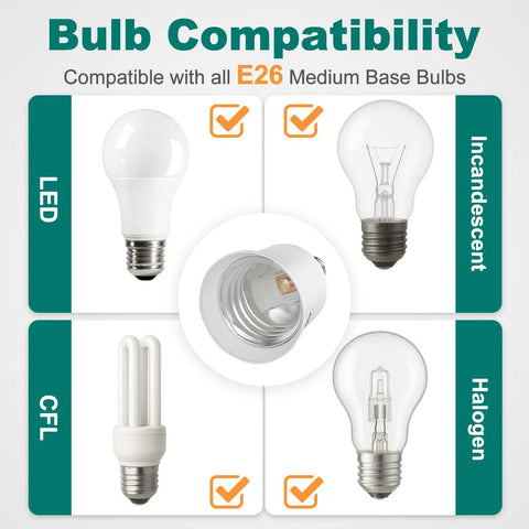E12 To E26 Socket Adapter Kit Candelabra To Standard Base Converter For LED Bulbs 200W Max Heat Resistant 200 Degrees Celsius 110 To 250V 6 Pack No Hassle Install No Tools Required Universal Fit Durable Construction