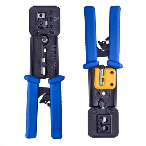 Pro Grade Pass Through RJ45 Crimp Tool For Cat5 Cat5e Cat6 Ethernet Cables, Heavy Duty Crimping Tool For RJ45 And RJ12 Connectors