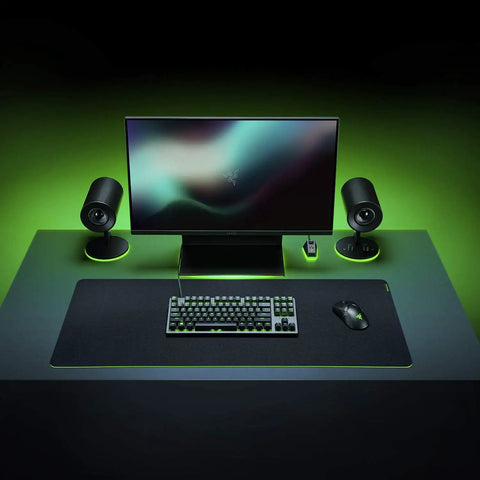Gigantus V2 XXL Cloth Gaming Mouse Pad With Thick High Density Foam And Non Slip Base Classic Black on gaming desk setup.
