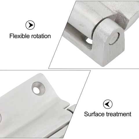 Heavy Duty Industrial Door Hinge For Mechanical Equipment Crafted From Grade 304 Stainless Steel With Protective Coating, showing flexible rotation and surface treatment.